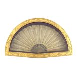 A horn fan c 1900, the monture lightly incised and gilded, with the addition of tiny silver and gold