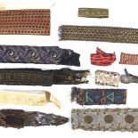 A selection of vintage ribbons, braids, and beadwork, from 1900 to the 20th century, many incorporat