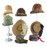 Eight various French hats, 1920’s and later, several unworn, to include: two steel grey straw hats f