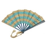 A 19th century Trick fan or “éventail surprise”, with six bands of silk, three taupe, three light tu