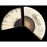 A French revolutionary period hand coloured fan entitled “La Coquette du Village”, with a central sc