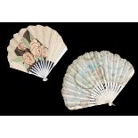 Two early 20th century fans of ballon form, the first with a cream silk leaf mounted à l’Anglaise an