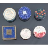 Powder boxes: Six unused French commercial powder boxes, full contents, with interior covers, to inc