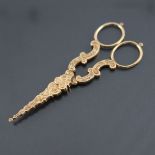 Antique scissors: an attractively shaped pair of Continental gold needlework scissors with steel bla