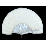 An elegant, small, Duvelleroy white feather fan, in the fitted and labelled box, the monture of whit