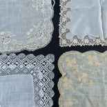 19th century whitework and other lace, mainly handkerchiefs, including a pair of knitted cuffs, a la