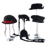 Five Victorian and Edwardian bonnets and hats, black, French, ruffled crepe with subtle details to s