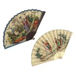 A small c 1820’s printed fan, the double paper leaf mounted on unadorned bone, possibly depicting Th