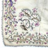 Ottoman Embroidery: A linen Çevre or headscarf, likely 19th century, embroidered to all four sides i
