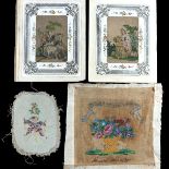 19th century French Petit Point panels and one beadwork panel, to include; A small cream panel for a