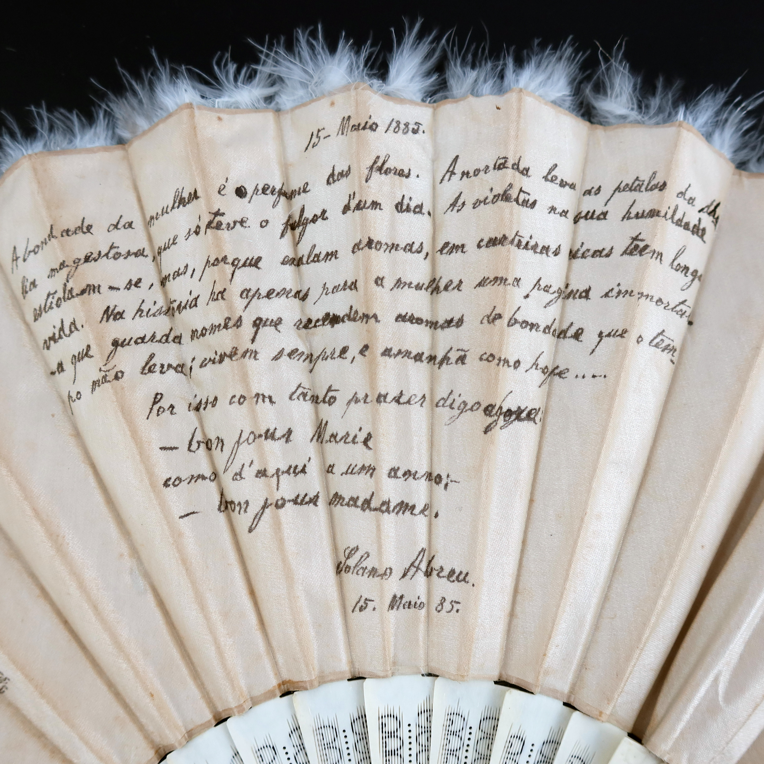 An 1880’s bone autograph fan, the monture lightly incised with a regular design, the recto applied w - Image 6 of 10
