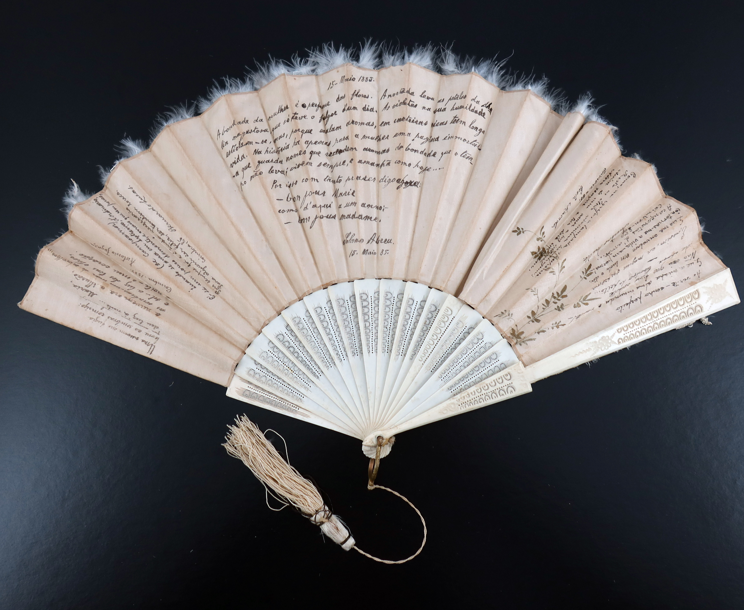 An 1880’s bone autograph fan, the monture lightly incised with a regular design, the recto applied w - Image 5 of 10