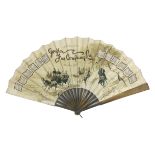 The Grafton Fur Company, a large late 19th century fan with double paper leaf, mounted on simple woo