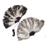 Two large late 19th century female ostrich feather fans, the first with relatively dark shading, tor