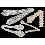 Antique Lace: A selection of 19th century lace lappets, English, to include a Honiton Bobbin lace ex