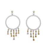 A pair of 18ct gold diamond and fancy coloured diamond chandelier drop earrings