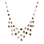 A 14ct gold vari-hue tourmaline festoon necklace
