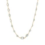 A 14ct gold aquamarine line necklace