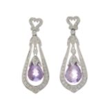 A pair of 18ct gold amethyst briolette and diamond drop earrings
