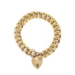 A mid 20th century 9ct gold curb-link bracelet, with heart-shape padlock clasp