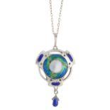 Smith & Ewen, an Arts & Crafts silver, enamel and pearl pendant