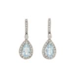 A pair of 14ct gold aquamarine and diamond drop earrings