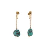 A pair of early 20th century 9ct gold turquoise matrix drop earrings