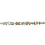 An Edwardian 15ct gold turquoise and split pearl floral bracelet
