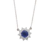 An 18ct gold sapphire and diamond floral cluster necklace