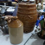 A large stoneware keg, with faux barrel moulded de