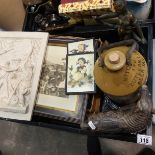 Assorted wares including a ceramic plaque depictin