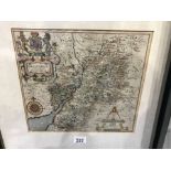 William Hole (British, 16th/17th Century), a coloured map of Gloucestershire, circa 1637, 28 by