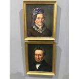 British School, late 19th Century, portraits of a gentleman and lady companion wearing a bonnet, a