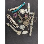 A selection of silver and white metal jewellery, to include a silver curb-link bracelet, total