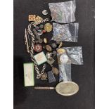 A selection of silver and costume jewellery, to include a silver fob watch and further items