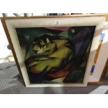 After Franz Marc (German, 1880-1916), Tiger, colour print, Kunsthaus Schaller label verso, 76 by