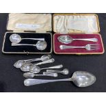 Silver flatware, including cased pair of Edward VII silver spoons, Sheffield 1904, a cased set of