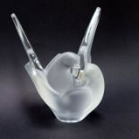 Lalique, a Love Birds frosted glass posy holder, etched Lalique France, height 18cm