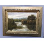 E.C. (British, late 19th Century), a river landscape with swans, initials and dated 1896 l.r., oil