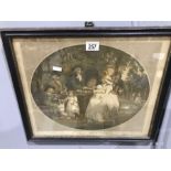 After George Morland, A Tea Garden, oval colour print, 32 by 38cm, and after J&N. Buck, South West