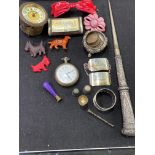 A selection of silver and costume items, to include a Waltham pocket watch, a silver miniature