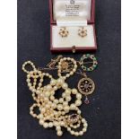 A selection of gold jewellery, to include a late Georgian gold, garnet and pearl brooch, a pair of