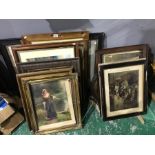 Assorted Victorian and later furnishing pictures, to include lithographs, Pears print of Bubbles etc