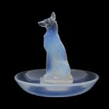 Rene Lalique, a Chien opalescent glass ashtray or