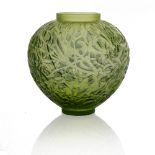 Rene Lalique, a Gui green glass vase