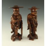 A pair of Chinese root carved figures, 20th Centur