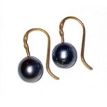 A pair of 18ct gold grey cultured pearl earrings