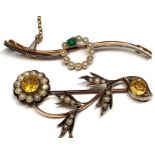 Two early 20th century gold gem-set brooches