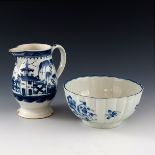 A pearlware blue and white jug and bowl
