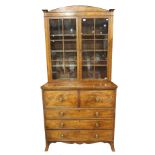 A George III mahogany strung bureau bookcase, circ